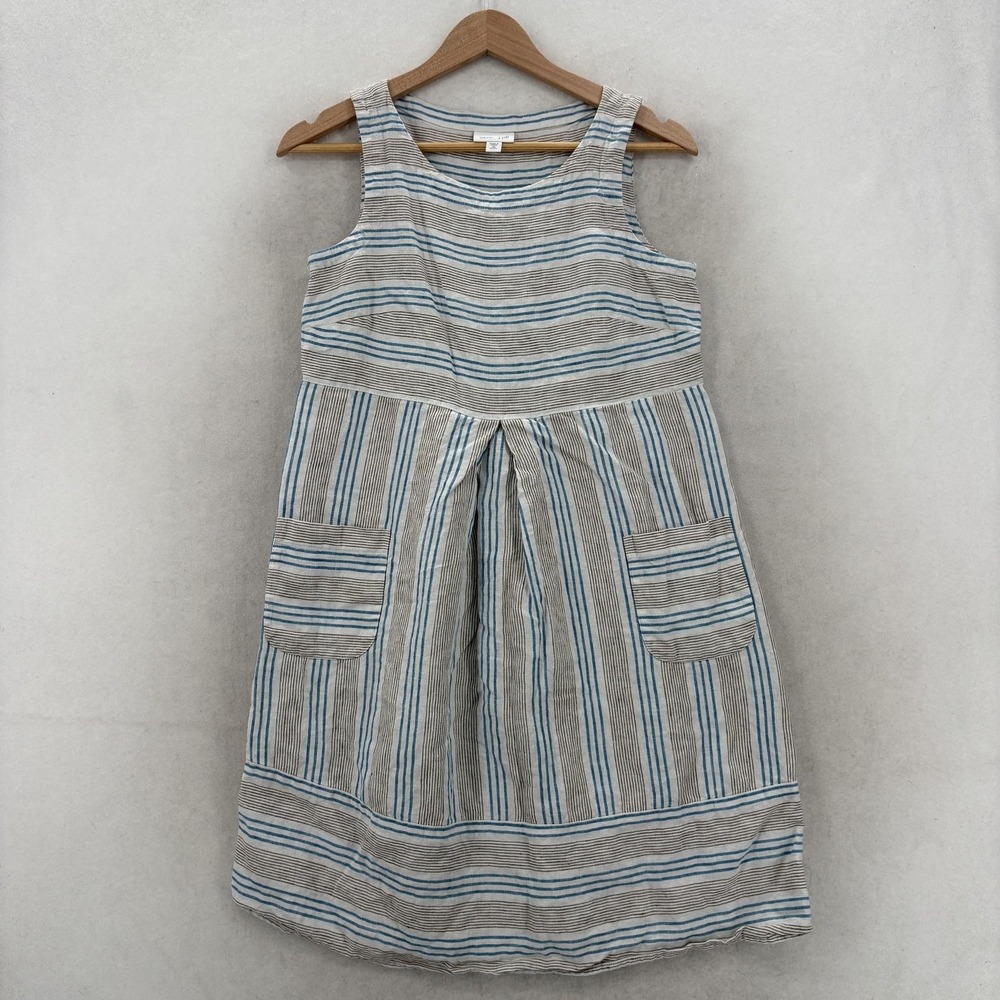 J. Jill Dress Womens XSP Multicolor Striped Linen Sleeveless Sundress Pockets